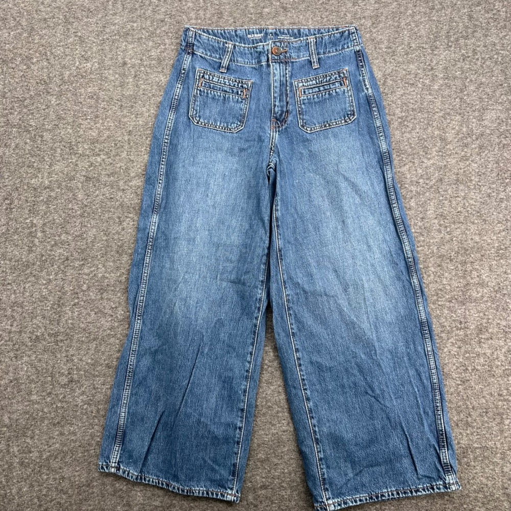Old Navy Drapey Denim High Rise Baggy Wide Leg Jeans Blue Festival Petite 2 - Picture 2 of 13